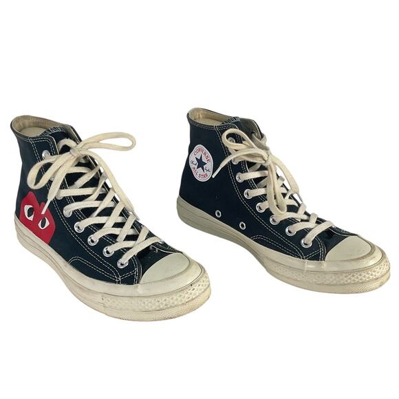 Comme des Garçons Play X Converse Black Canvas High Top Sneakers Women's Size 9 - Picture 1 of 8